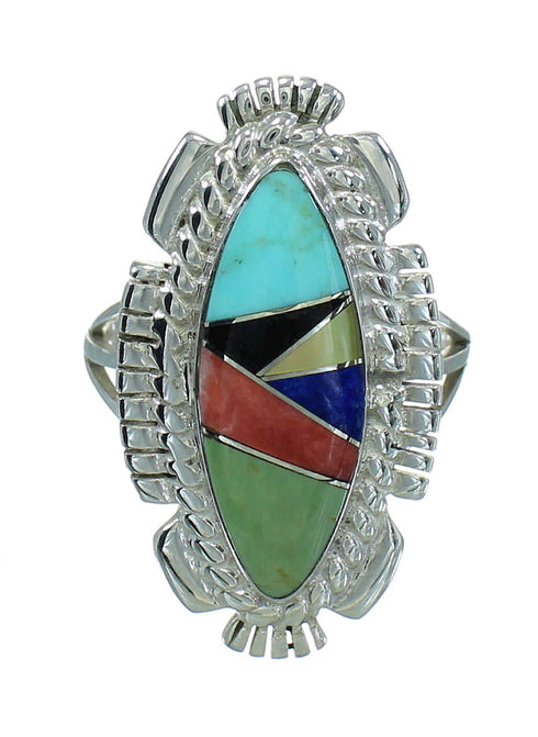 Multicolor Inlay Authentic Sterling Silver Ring Size 5-3/4 RX86801